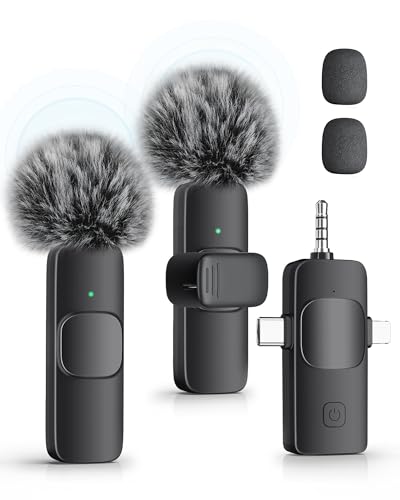 KUKIHO 3-in-1 Wireless Lavalier Microphone for iPhone, iPad, Android, Camera - Noise-Canceling Mini Mic with 2.4G Ultra-Low L