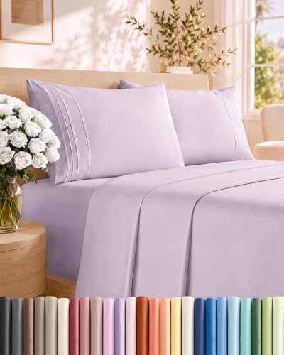 Cal King Size 4 Piece Sheet Set - Breathable & Cooling - Light Lavender