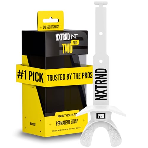 Nxtrnd Two Pro Football Mouth Guard, Permanent Strap, Fits Adult & Youth (White)
