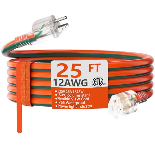 HUANCHAIN 25 FT 12/3 Gauge Extension Cord Orange Green, Outdoor Waterproof