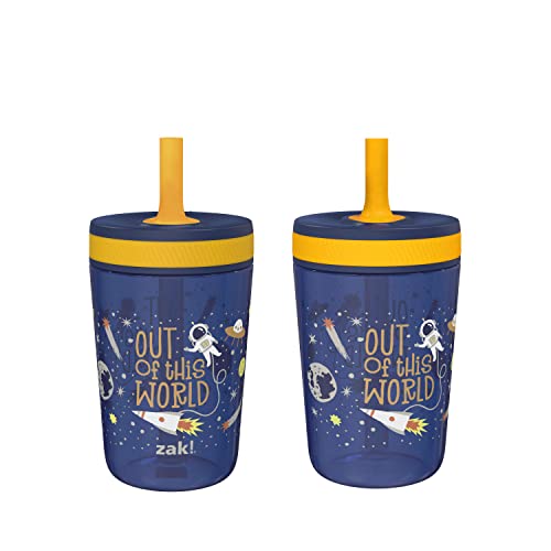 Zak Designs Kelso 15 oz Tumbler Set, (Space) Leak-Proof Screw-On Lid with Straw Made of Durable Plastic and Silicone, Perfect