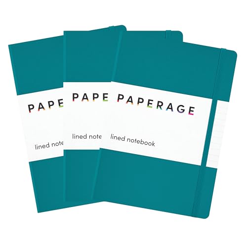 PAPERAGE Lined Journal Notebook, 3 Pack, (Turquoise), 160 Pages, Medium 5.6 in x 8 in - 100 GSM Thick Paper – Hardcover Journ