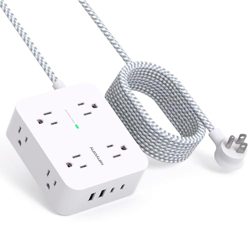 HANYCONY Surge Protector Power Strip, 10 Ft Braided Extension Cord, 1080J