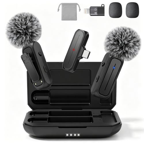 MAYBESTA Wireless Mini Microphone for iPhone Android Phone - Bluetooth Lapel Microphones with Charging Case for Video Recordi