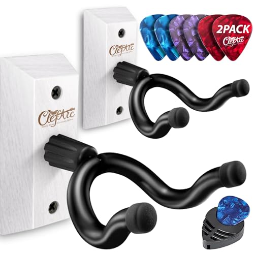 ClefArc Guitar Wall Hanger 2 Pack U-Shaped White Mount