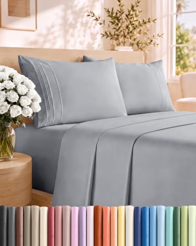 Queen Size 4 Piece Sheet Set - Breathable & Cooling Sheets - Steel Blue