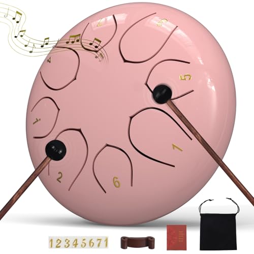 Rain Drum for Outside Garden, 6 Inches 8 Notes Steel Tongue Drums, Waterproof Meditation Echo Rain Chime, Musical Instruments
