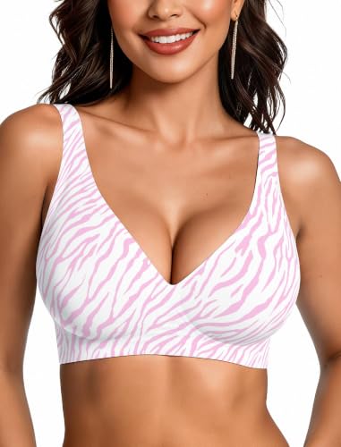 OEAK Womens Jelly Bras Wireless Deep V Comfy Push Up Tshirt Bras ZP 3XL