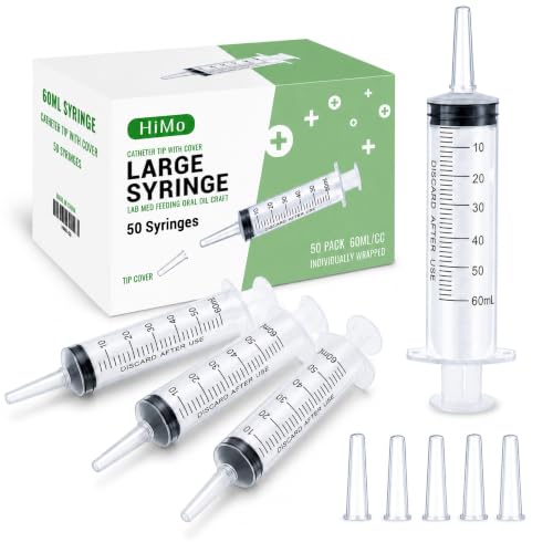 50 Pack 60ml Syringe, 60cc Large Feeding syringes without Needle with Caps for Irrigation Liquid, Oral, Jello Shot, Scientifi