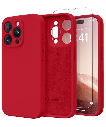 SuydanBox Magnetic for iPhone 15 Pro Case Silicone Deep Red