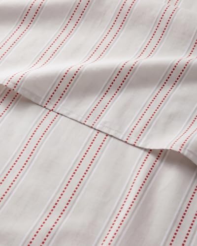 Christmas Sheet Set, Red Dot Stripe, Holiday Xmas Bedding Set - Split King