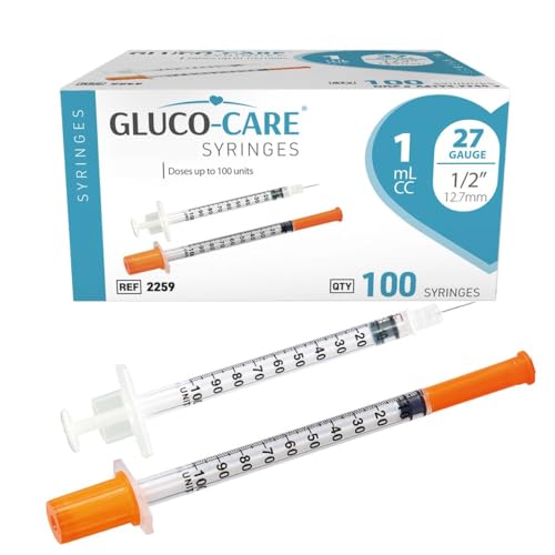 GLUCO-CARE 1 ml/cc Syringes 27G x 1/2’’ (12.7mm), Orange Cap, 100/box