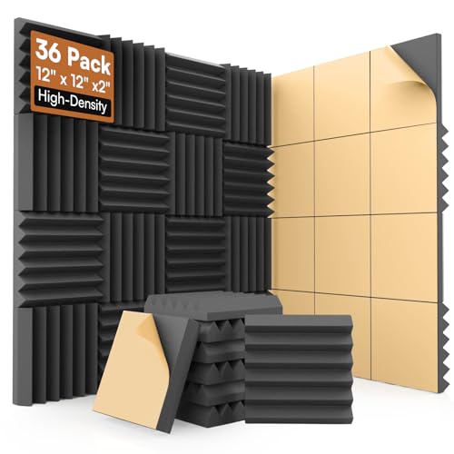 SD SODOCT 36 Pack Wedge Acoustic Foam Panels, Self-Adhesive Sound Proof Foam Panels for Walls, 12 x 12 x 2 Inches High Densit