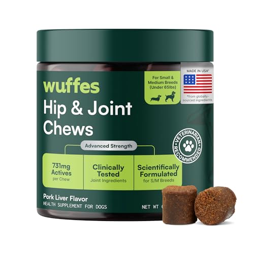 Wuffes Advanced Hip & Joint Chews for Small & Medium Breed Dogs, Vet Recommended, Glucosamine, Chondroitin, MSM, Green-Lipped