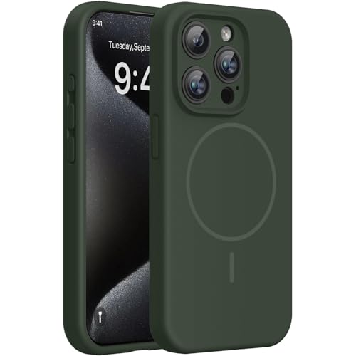 Miracase Silicone & Magnetic for iPhone 15 Pro Max Case, Dark Green