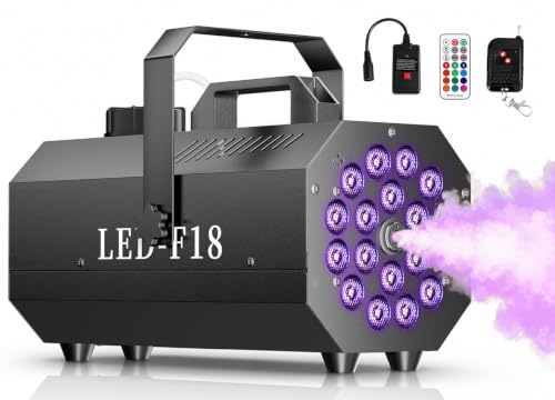 Dashsafe 1200W Fog Machine, 6000CFM for Halloween, 18 LED Lights & Remote