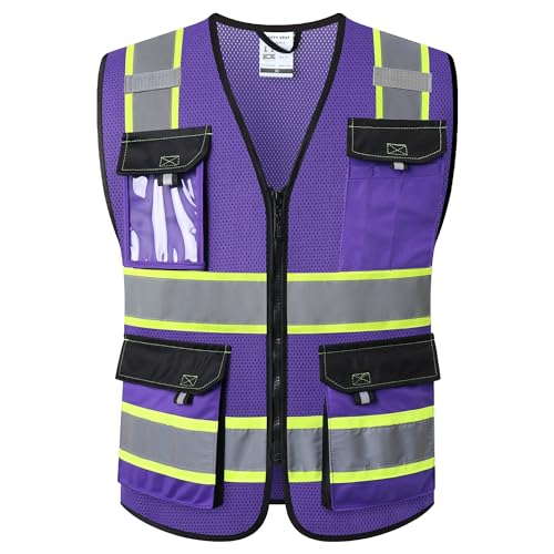 JKSafety Safety Vest for Men Women Hi Vis Reflective Vest JK220 PurpleB L