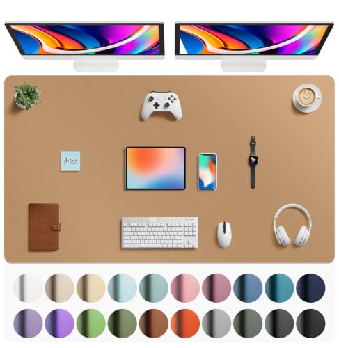 Aothia Faux Leather Desk Mat Mouse Pad, 63" x 24", Khaki