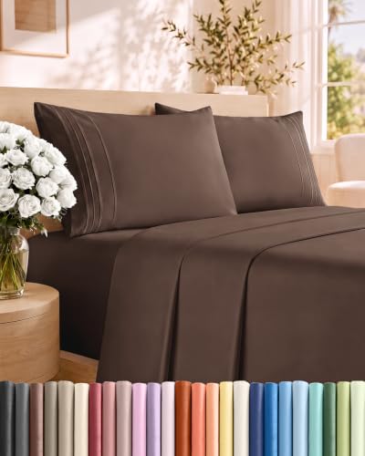 Cal King Size 4 Piece Sheet Set - Comfy Breathable & Cooling Sheets - Brown