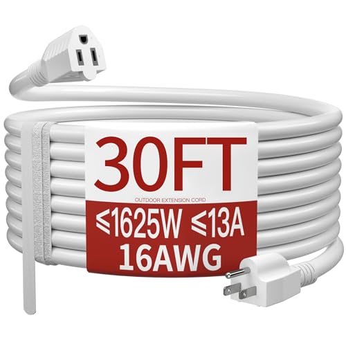 Skrizcable 16/3 30 FT Outdoor Extension Cord Waterproof, White Power Cord
