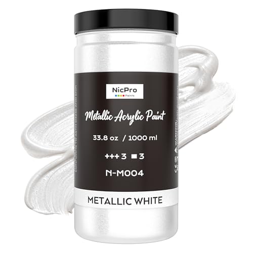 Nicpro Metallic Pearl White Acrylic Paint, 33.8oz/1000m Large Craft Paint