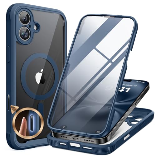 Miracase Magnetic for iPhone 16 Plus Case Full-Body Phone with Built-in Glass Screen Protector, [Compatible with MagSafe] Mil