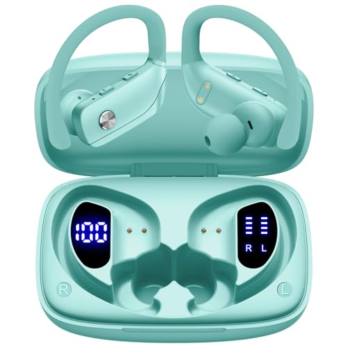 bmani Ear Buds Wireless Earbuds Bluetooth Headphones with 80H Playtime LED Display Case, Over-Ear Hook with Mic, Stereo Sound
