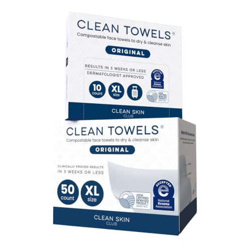 Clean Skin Club Clean Towels XL® Original 50 Ct + 10ct Travel Pack Duo, 100% USDA Biobased Disposable Face Towels, Eczema Ass