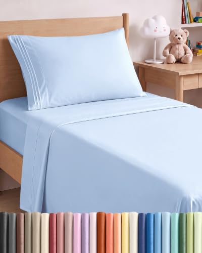 Twin Size 3 Piece Sheet Set - Comfy Breathable & Cooling Sheets - Sky Blue