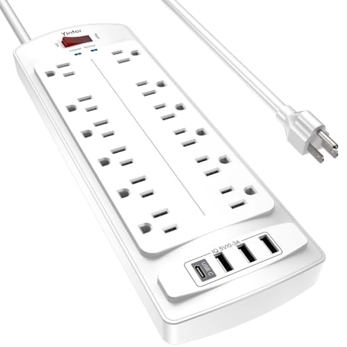 Yintar 6Ft Surge Protector Power Strip with 12 Outlets and 4 USB Ports