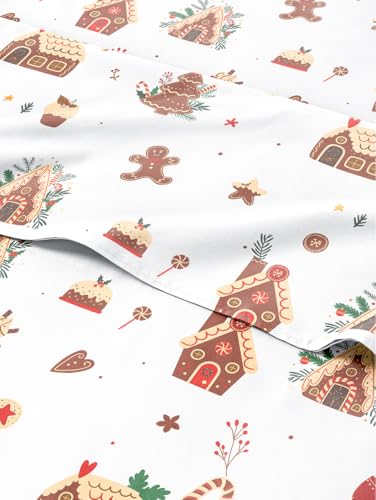 Christmas Sheet Set, Gingerbread House, Holiday Xmas Bedding Set - Full