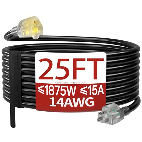 Skrizcable 14/3 25 FT Extension Cord Outdoor, Black Power Cord