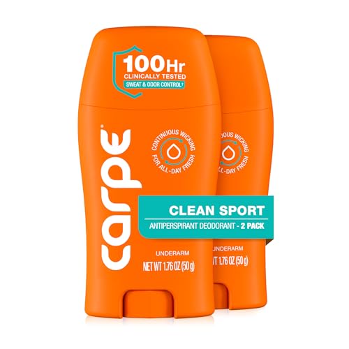 Carpe 100-Hour Deodorant Antiperspirant for Men, Clean Sport - 2 Pack