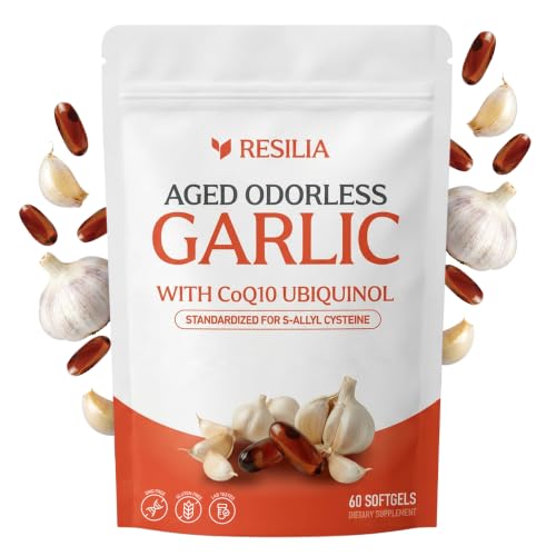 Resilia Odorless Aged Garlic Softgels (180 Count) | 600mg Aged Garlic Per Serving | with CoQ10 Ubiquinol & Vitamin K2 (MK-7) 
