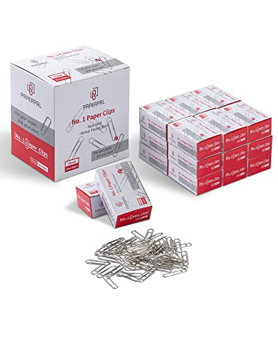 PAPERPAL Paperclips for Office School & Personal Use, #1 Nonskid Paper Clip (1-2/7"), 2000 Medium Paper Clips (20 Boxes of 10