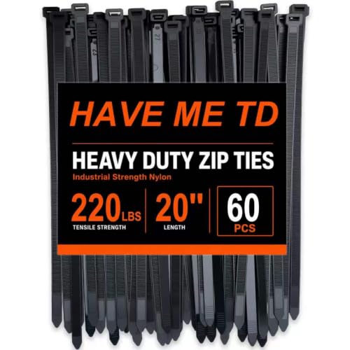 Large Zip Ties 20 inch,60 Pack Long Zip Ties Heavy Duty Big Black Cable Ties with 220 lb Tensile Strength.