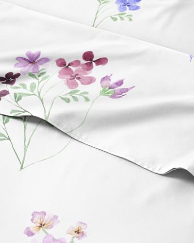 Queen 4 Piece Boho Botanical Floral Sheet Set - Breathable & Cooling - Posy