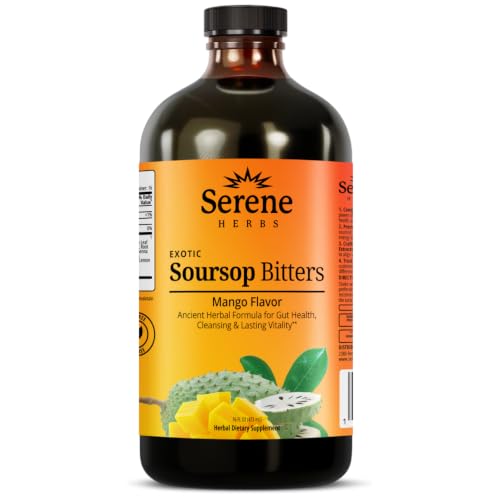 Serene Herbs Soursop Bitters Liquid with Soursop Leaves for Gut Cleanse Detox & Immune Boost with Black Seed Moringa Irish Mo