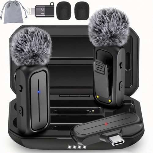Wireless Mini Lavalier Microphone for iPhone, Android w/ Charging Case
