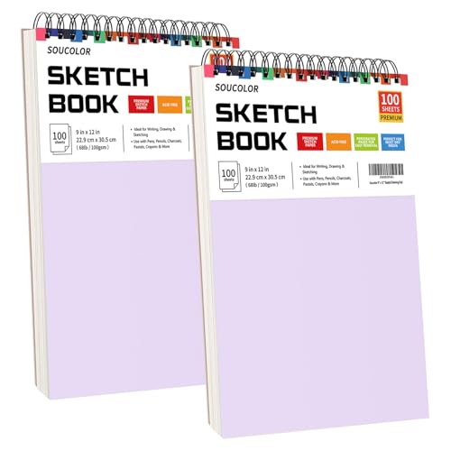 Soucolor Sketch Book 9" x 12", 2 Pack School Art Supplies Gifts for Girl