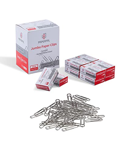 PAPERPAL Paperclips for Office School & Personal Use, Jumbo Smooth Paper Clip (2"), 1000 Large Paper Clips (10 Boxes of 100 E