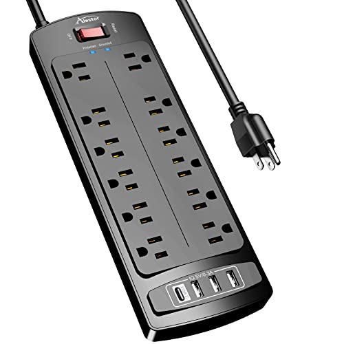 ALESTOR 6 Ft Surge Protector Power Strip with 12 Outlets and 4 USB Ports
