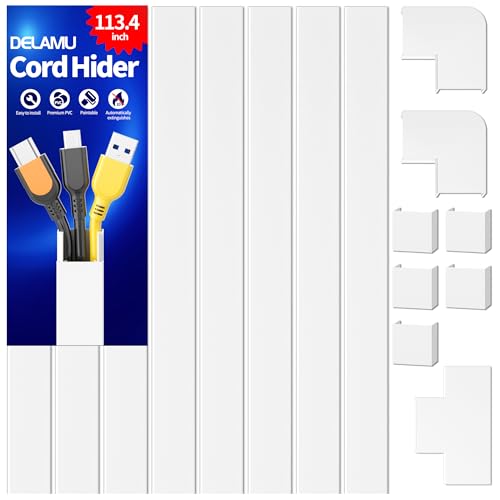 Delamu Cord Covers for Wires on Wall, 113.4in TV Cord Hider, Self-adhesive Cable Hider Cable Cover Raceway, Paintable Wire Hi