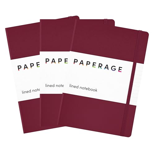 PAPERAGE Lined Journal Notebook, 3 Pack, (Burgundy), 160 Pages, Medium 5.6 in x 8 in - 100 GSM Thick Paper – Hardcover Journa