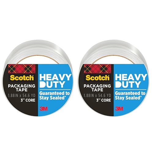 Scotch Heavy Duty Shipping Packaging Tape 3850, Clear, 1.88 in x 54.6 yd (48 mm x 50 m), 2 Pack (2 Rolls), 3.0 Mil Box Sealin