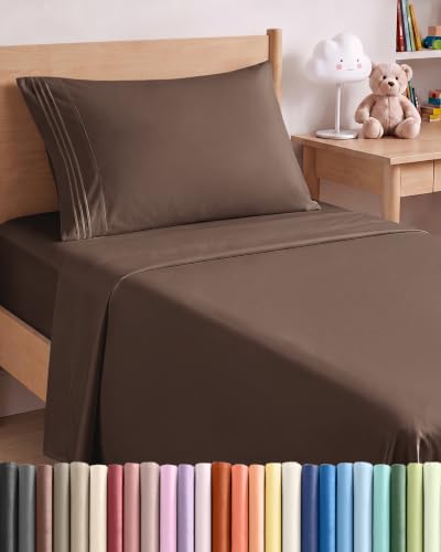 Twin Size 3 Piece Sheet Set - Comfy Breathable & Cooling Sheets - Brown