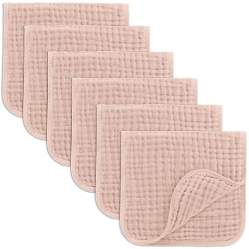 Comfy Cubs Muslin Burp Cloths 20x10" 6 Pack, Baby Burp Cloths - Blush