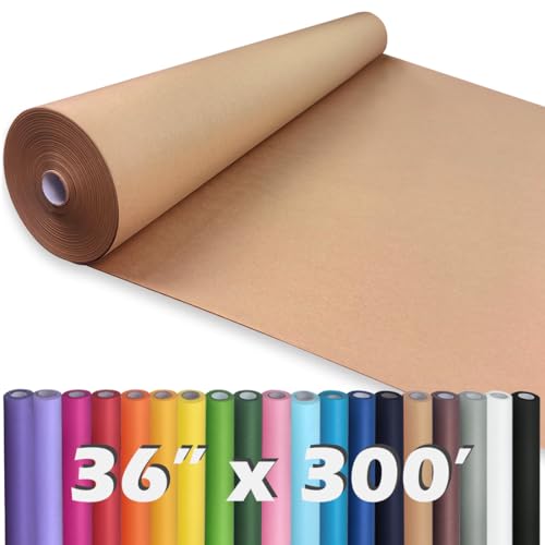 PerkHomy Brown Kraft Paper Roll 36" x 3,600" (300') for Gift Wrapping Bouquet Flower Art Painting Craft Writing Packaging Shi