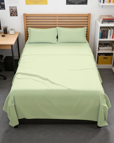 Full XL Sheets - 4 Piece Full XL Sheet Set - Breathable - Light Sage Green