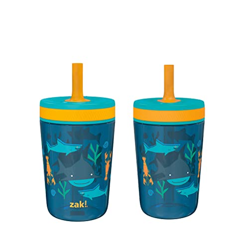 Zak Designs Kelso 15 oz Tumbler Set, (Underwater) Leak-Proof Screw-On Lid with Straw Made of Durable Plastic and Silicone, Pe
